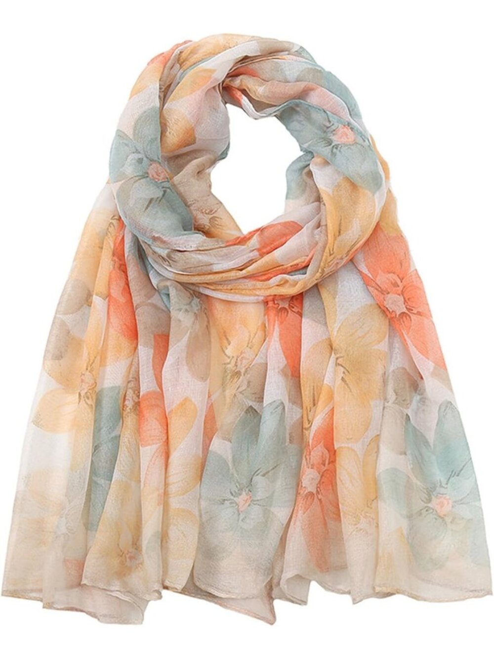 Women's Orange White Cover Hijab Cotton Voile Wrap for Spring Fall Scarf Shawl